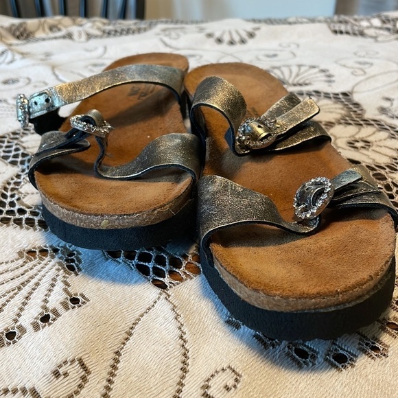 NAOT Metallic Leather Double Strap Buckle Rhinestone Sandals - Picture 6 of 10